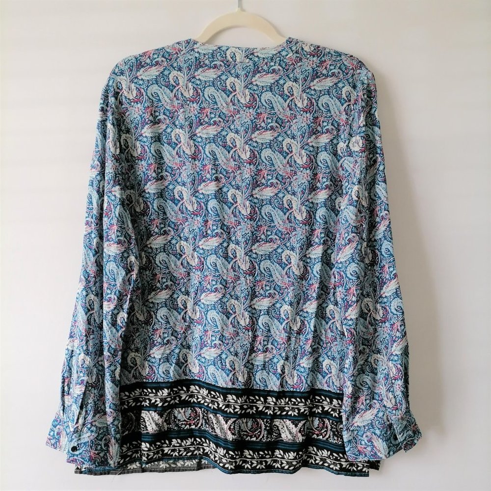 Cato Est. 1946 Womens Multicolor Paisley Print Roll Tab Sleeve Blouse Top Size L - Picture 2 of 8